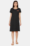 Rosaline U&I Knit Cotton Knee Length Nightdress - Anthra Melange — thumbnail 4